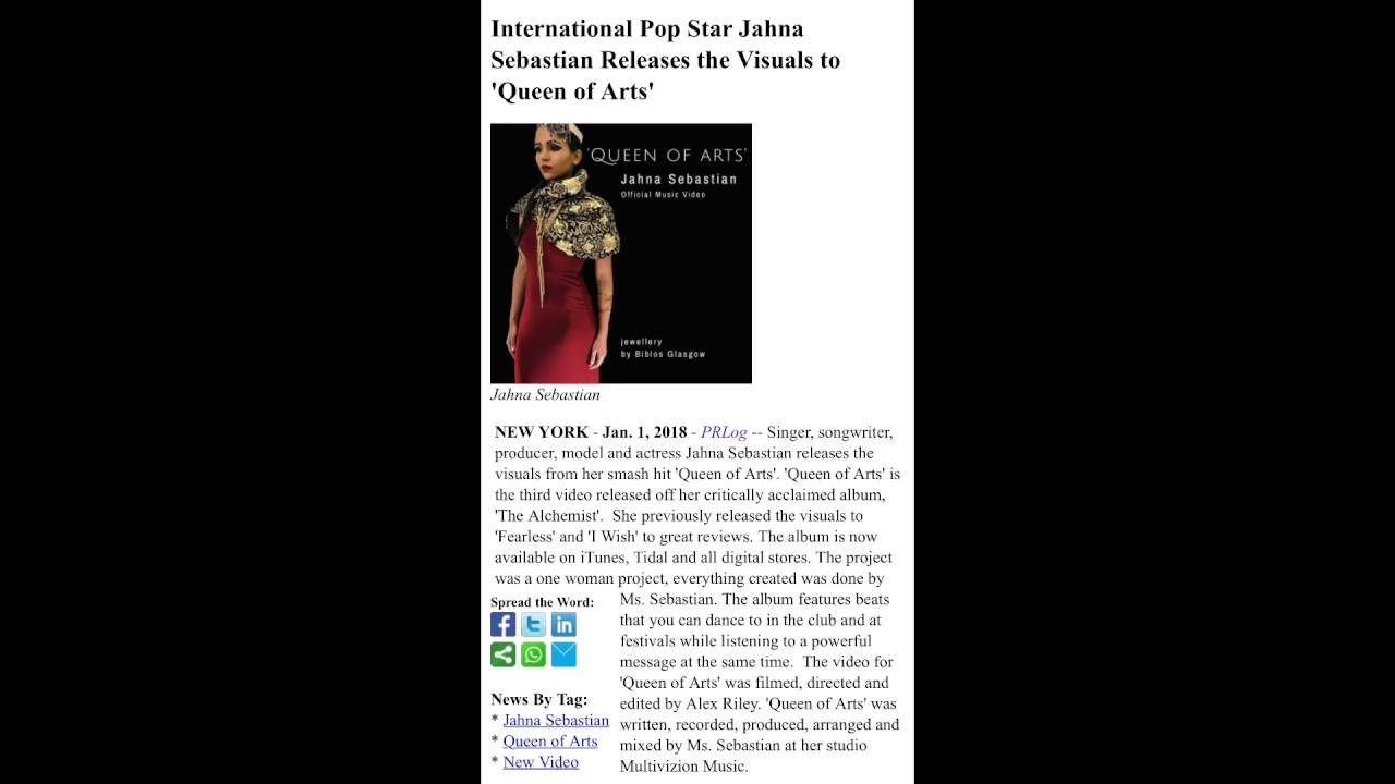 International Star Jahna Sebastian Releases the Visuals to Queen of Arts