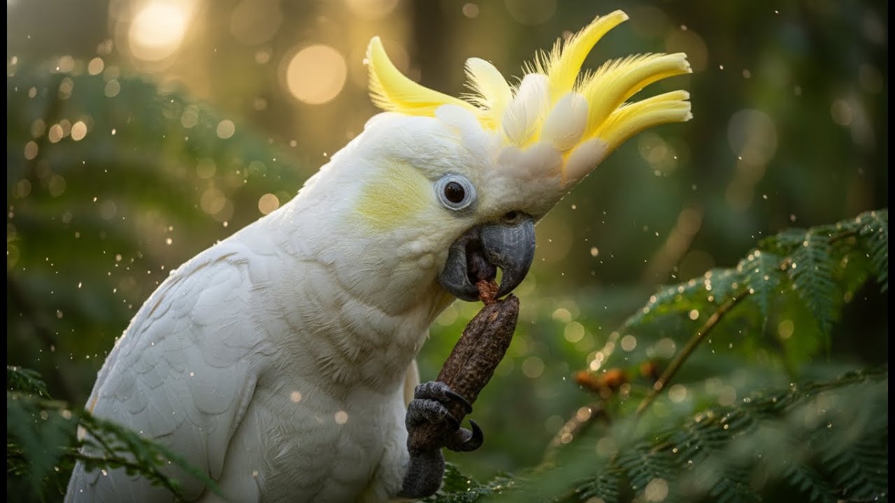 Sulphur-Crested Cockatoo: Raw ASMR Feeding & Jungle Sounds 8K [Nature Immersion 2026]