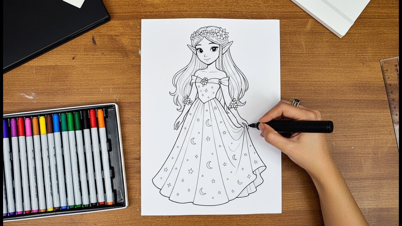 Magical Elf Princess Coloring ✨ Sparkling Glitter Dress Art