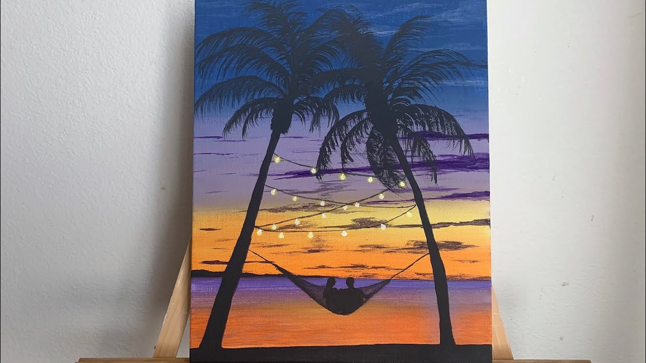 Romantic beach acrylic painting for beginners/acrylic on canvas