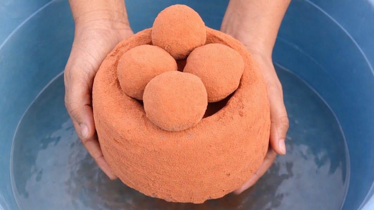 ASMR very soft sand and pure cement ❤️ dirt dusty paste play dipping crumble in 🌊🥶