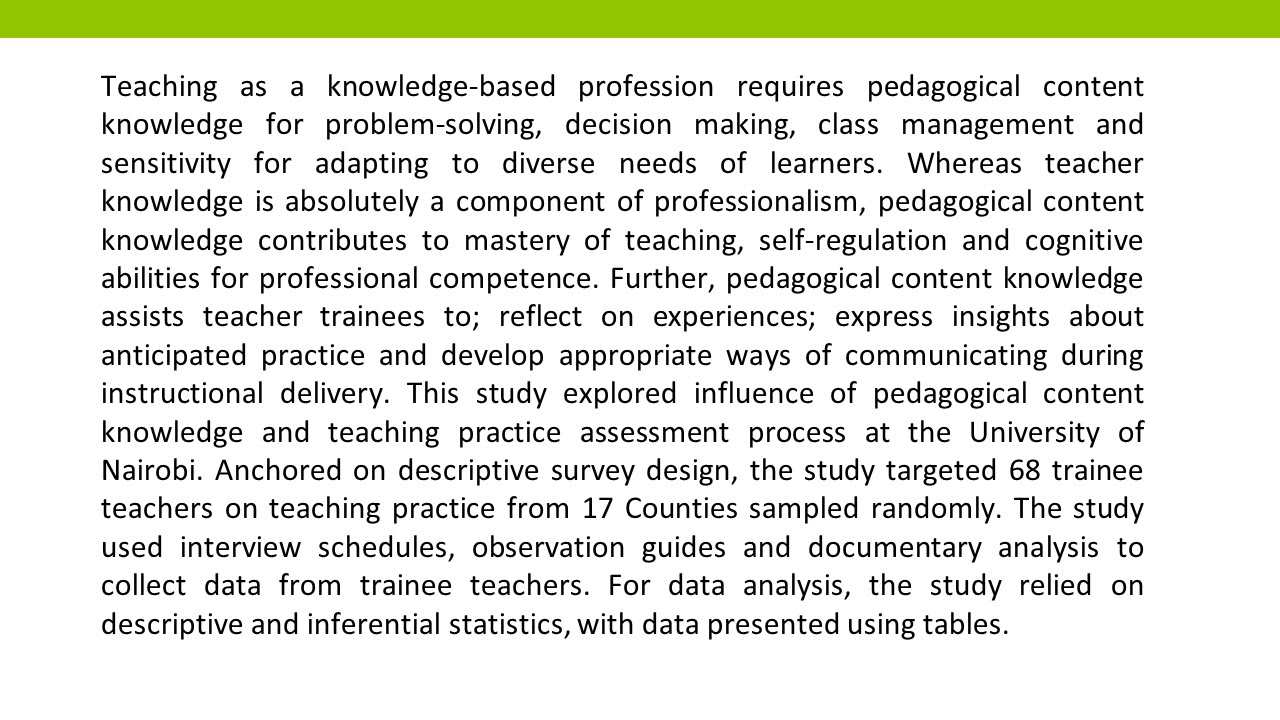 Influence of Pedagogical Content Knowledge on Teacher Trainee Professional Competency at University