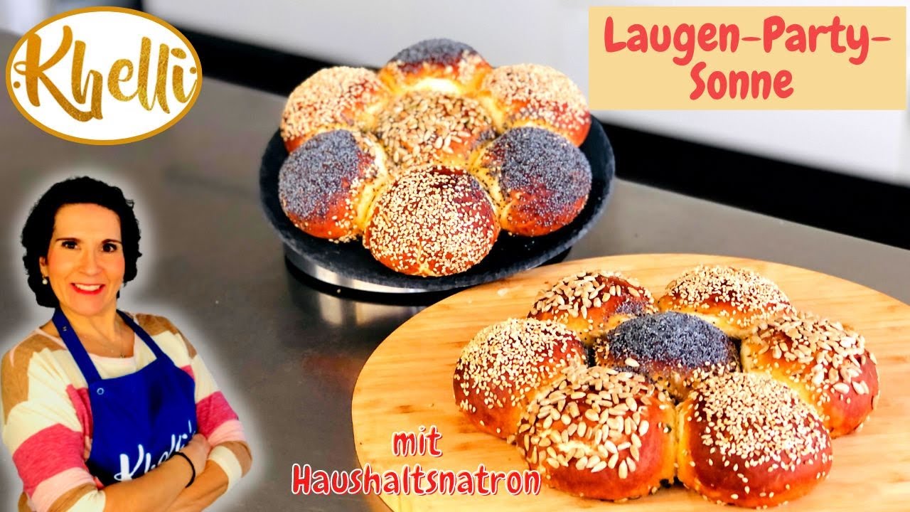 Laugen-Party-Sonne selber machen/Grillparty/Laugengebäck/ Laugenbrötchen mit Körner/Khellis Backwelt