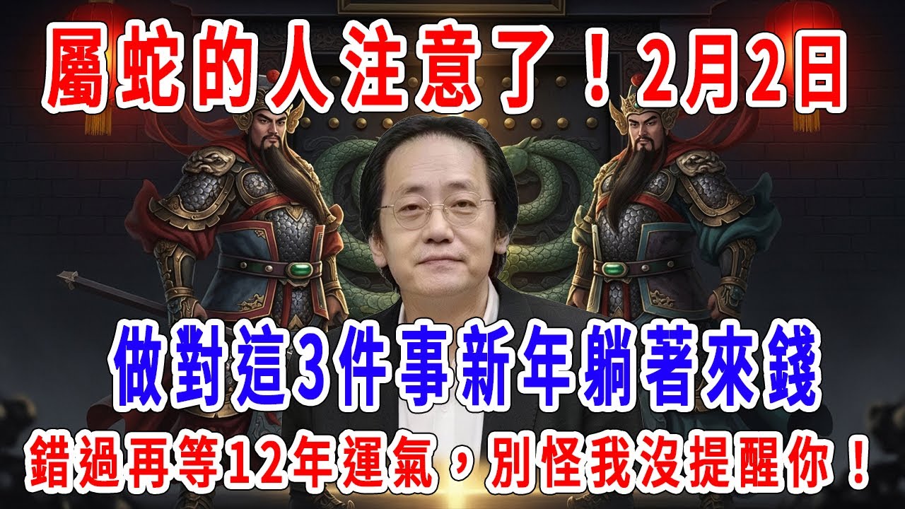 屬蛇的人注意了！明天2月2日距離春節只剩15天，這是你們本命年最後的補運窗口，做對這3件事新年躺著來錢，錯過再等12年運氣，別怪我沒提醒你！
