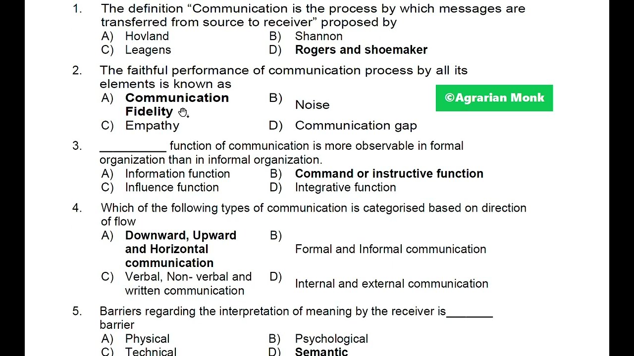 AEX 101 (2025) Communication Skills Model MCQs