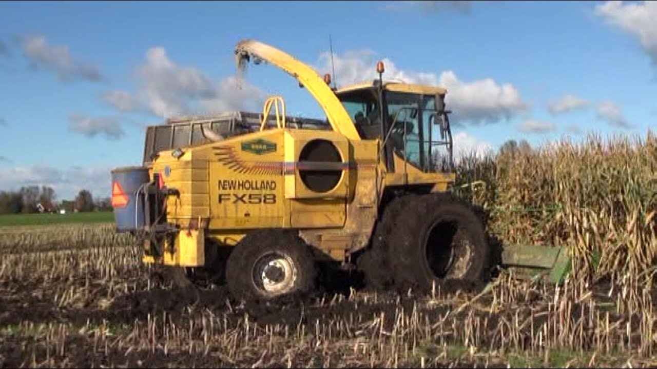 Maïs 2012 | New Holland FX58 op dubbellucht met Krone bek | Loonbedrijf Brak | Wet harvest