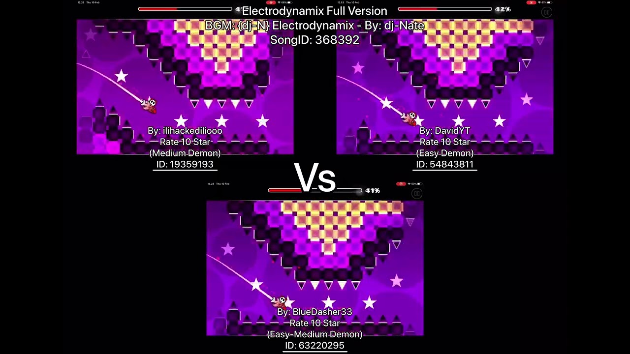 Geometry Dash = Electrodynamix Full Version (Comparison) (iIihackediIiooo Vs DavidYT Vs More)