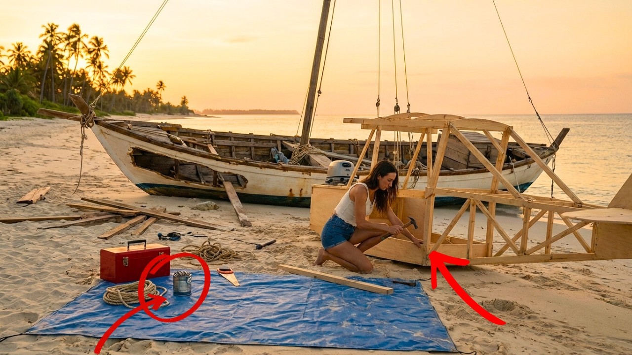 Hero Woman Alone on a Desert Island – She Turns a Sunken Boat into an Airplane