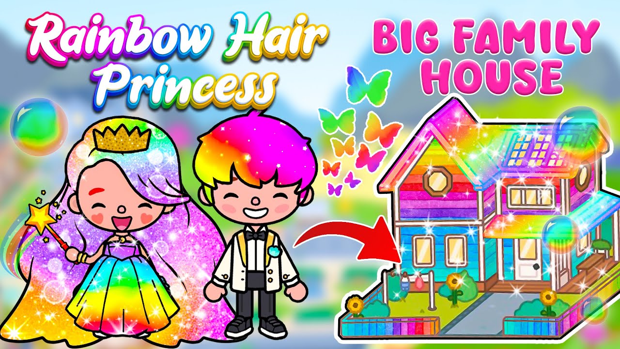 Cute Big Family House For Rainbow Hair Rrincess👩‍🦳🌈 Toca Boca House Ideas | Toca Life World