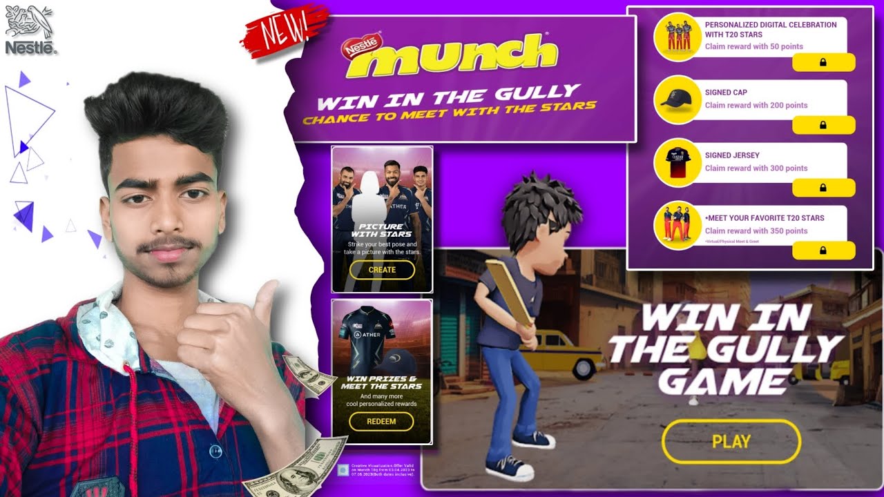 Munch Gully Cricket-🏏Gaming Contest- Chance To Meet-Up T20 Players & Win signature's T-Shirts, Cap's