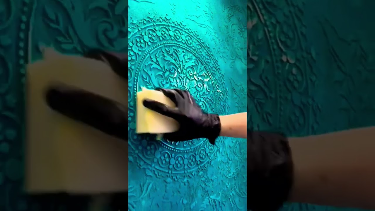 diy stencil design on wall with putty and paint || stencil antique design #viral #wall #wallart