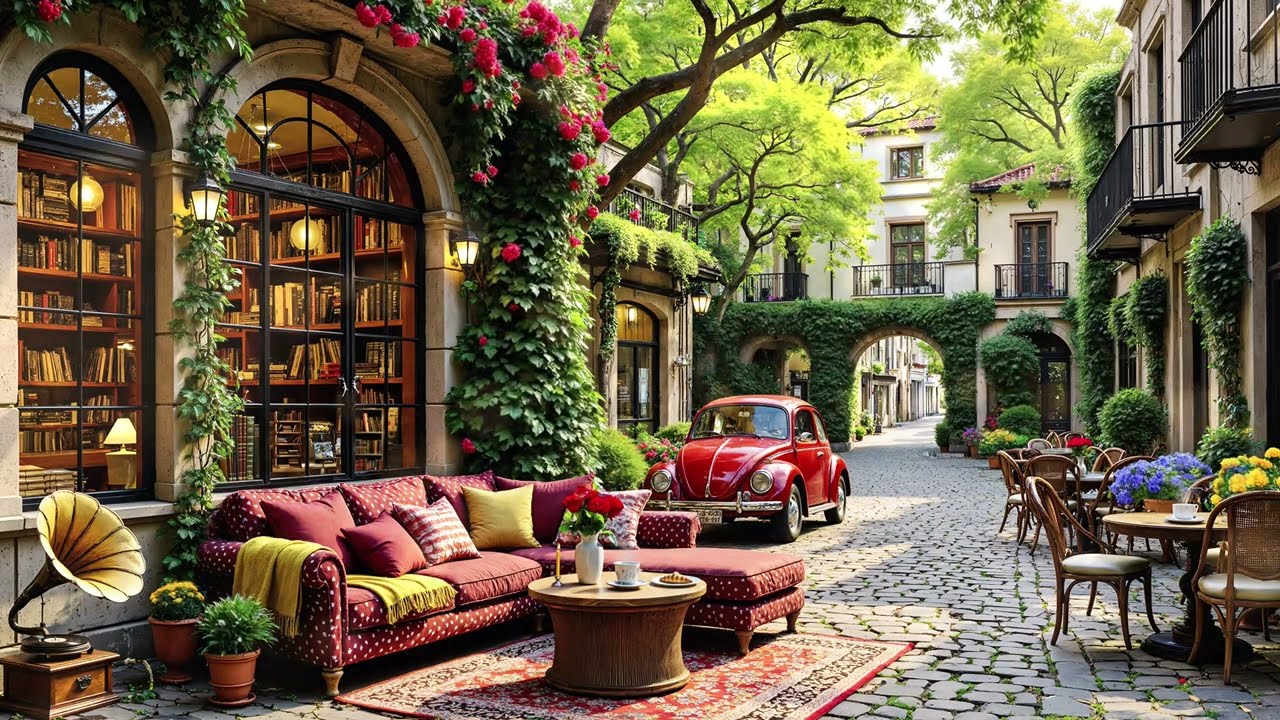 Peaceful Jazz Music for Work/Study/Focus🌸🌿Outdoor Coffee Shop Ambience ~ Mellow Morning Jazz 🍯