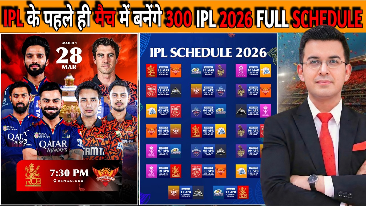 IPL 2026 Schedule का हुआ ऐलान! | Opening Match RCB vs SRH 🔥 | IPL Latest New First Match 300 + Score