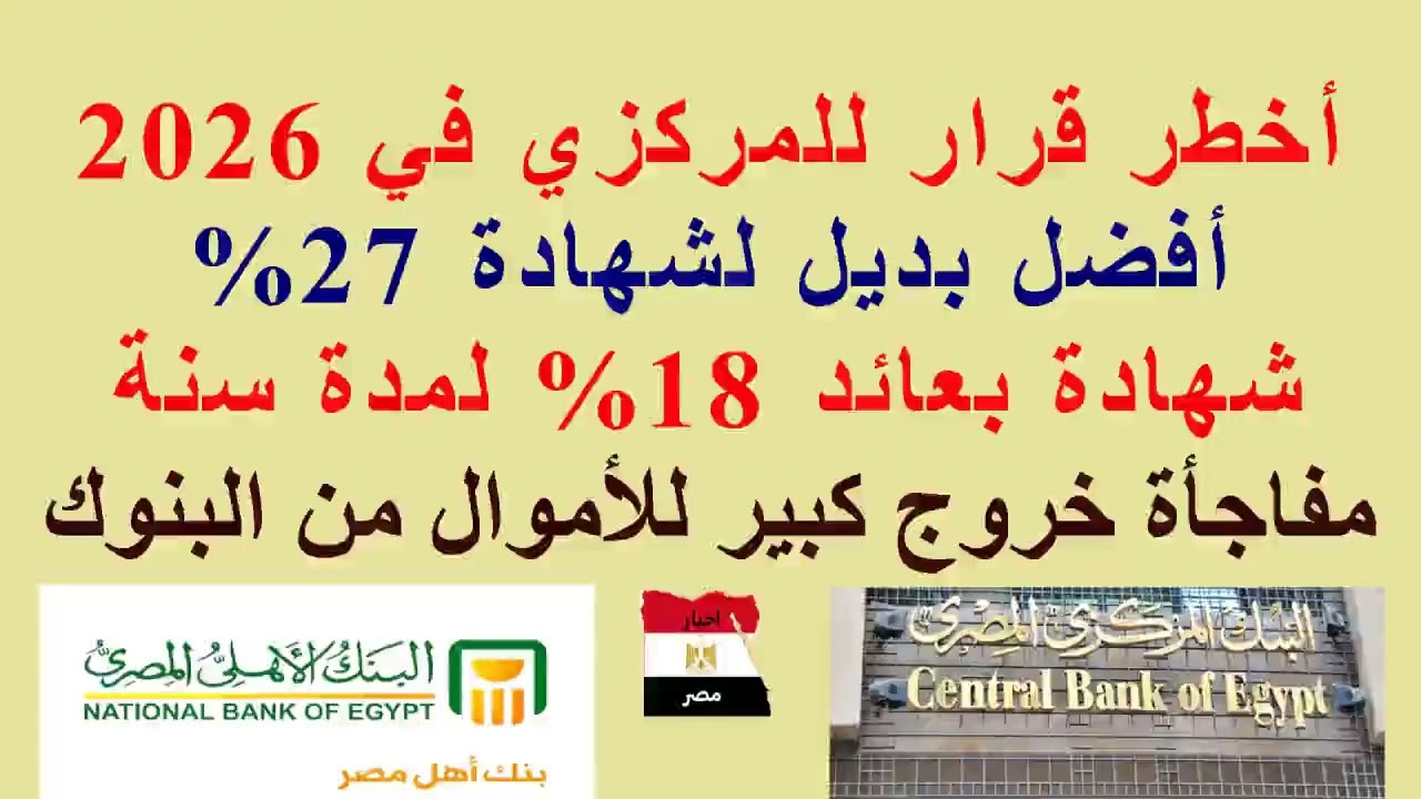 أخطر قرار للمركزي في 2026 //أفضل بديل لشهادة 27% //شهادة لمدة سنة بعائد 18% //خروج الأموال من البنوك