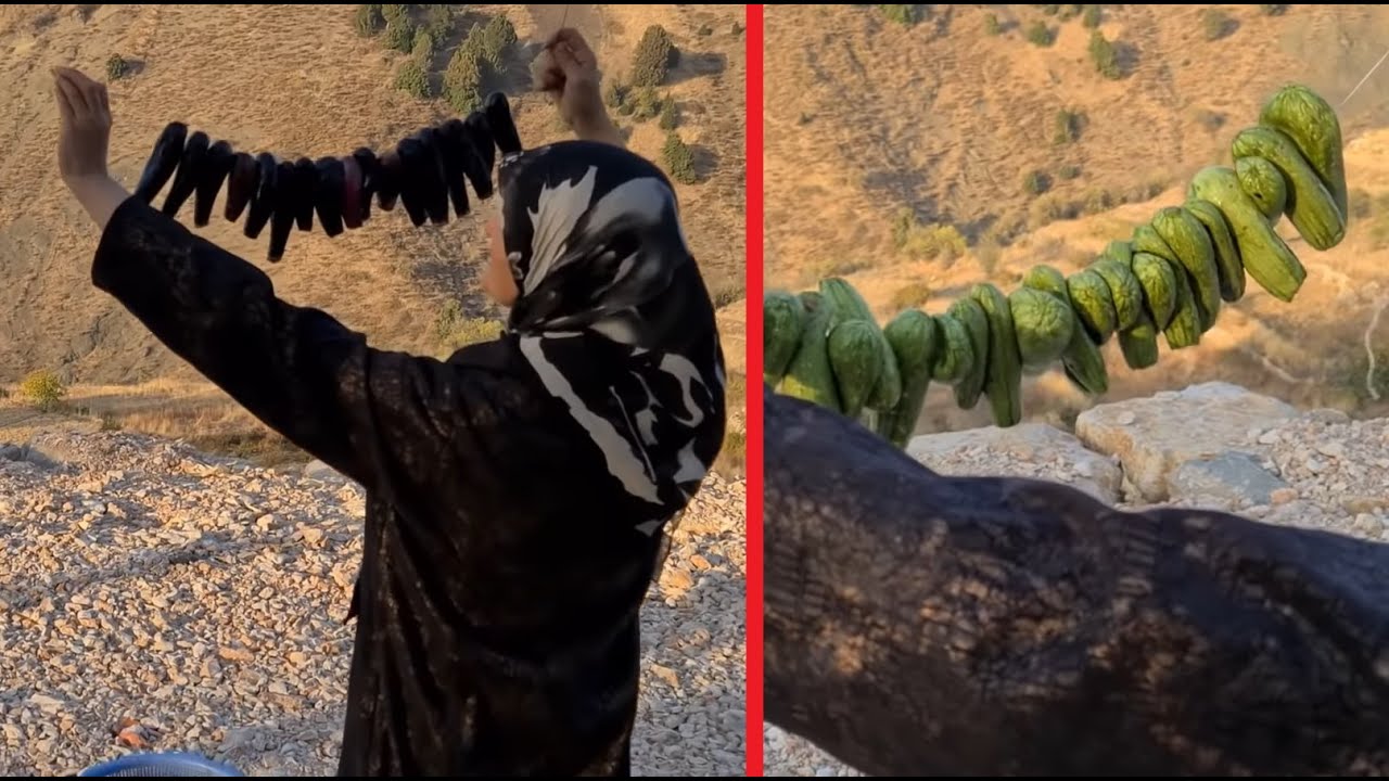 عملنا مونة السنة كلها من الباذنجان 🍆 والكوسا 🥒 المحفور للحشي
