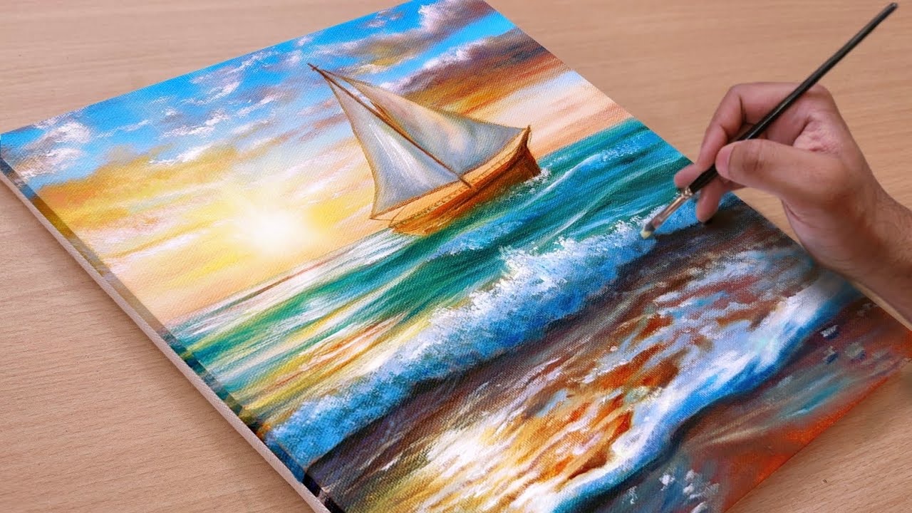 Painting Beautiful Sunset Seascape / Acrylic Paintings /Art Paintings