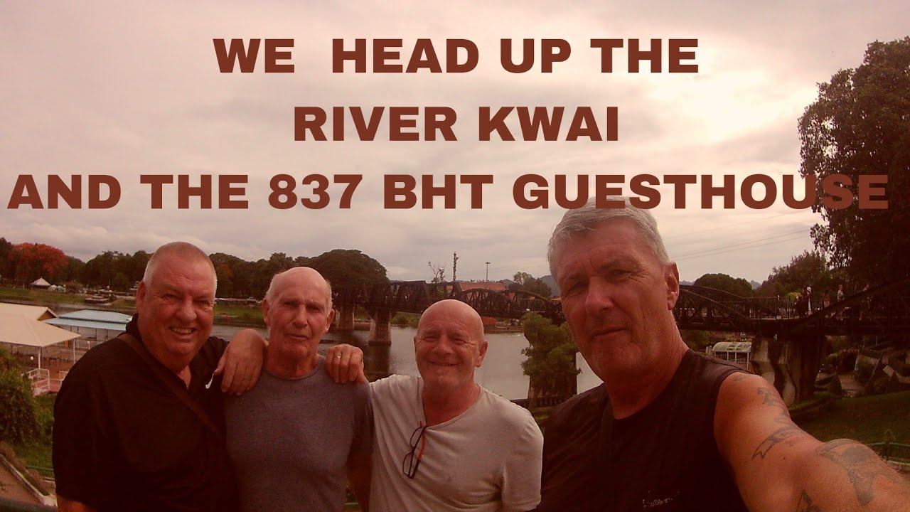 Four farangs on the River Kwai in Kanchanaburi Thailand.