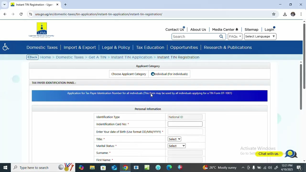 URA TIN APPLICATION STEPS