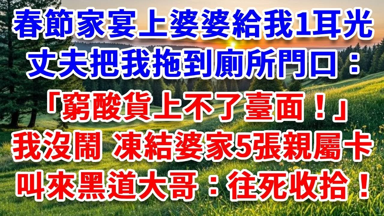 春節家宴上婆婆給我1耳光，丈夫把我拖到廁所門口：窮酸貨上不了臺面！我沒鬧 凍結婆家5張親屬卡，叫來黑道大哥：往死收拾！#詩涵講故事#為人處世#生活經驗#情感故事#晚年哲理#說故事#完結文#原創故事