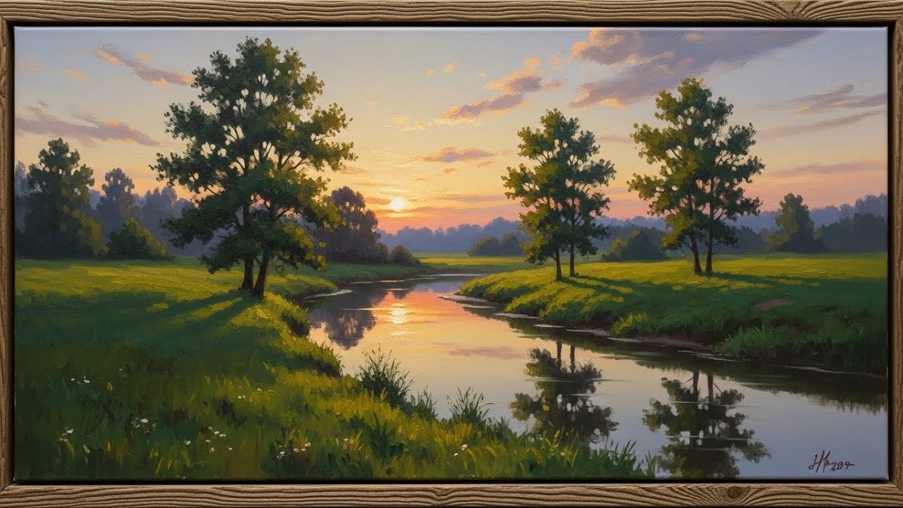 Frame TV Art: Serene River at Sunset in Lush Countryside | 4K Ambient Art