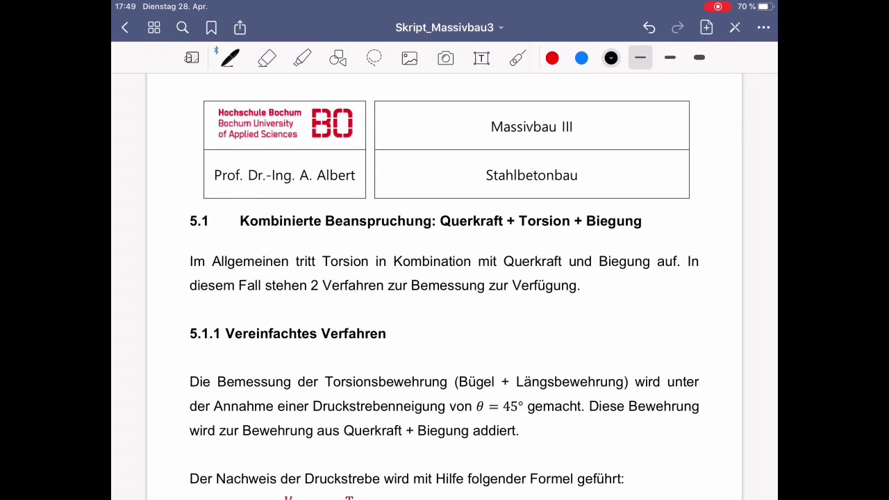 Massivbau 3, Vorlesung 14, Torsion - Kombinierte Beanspruchung