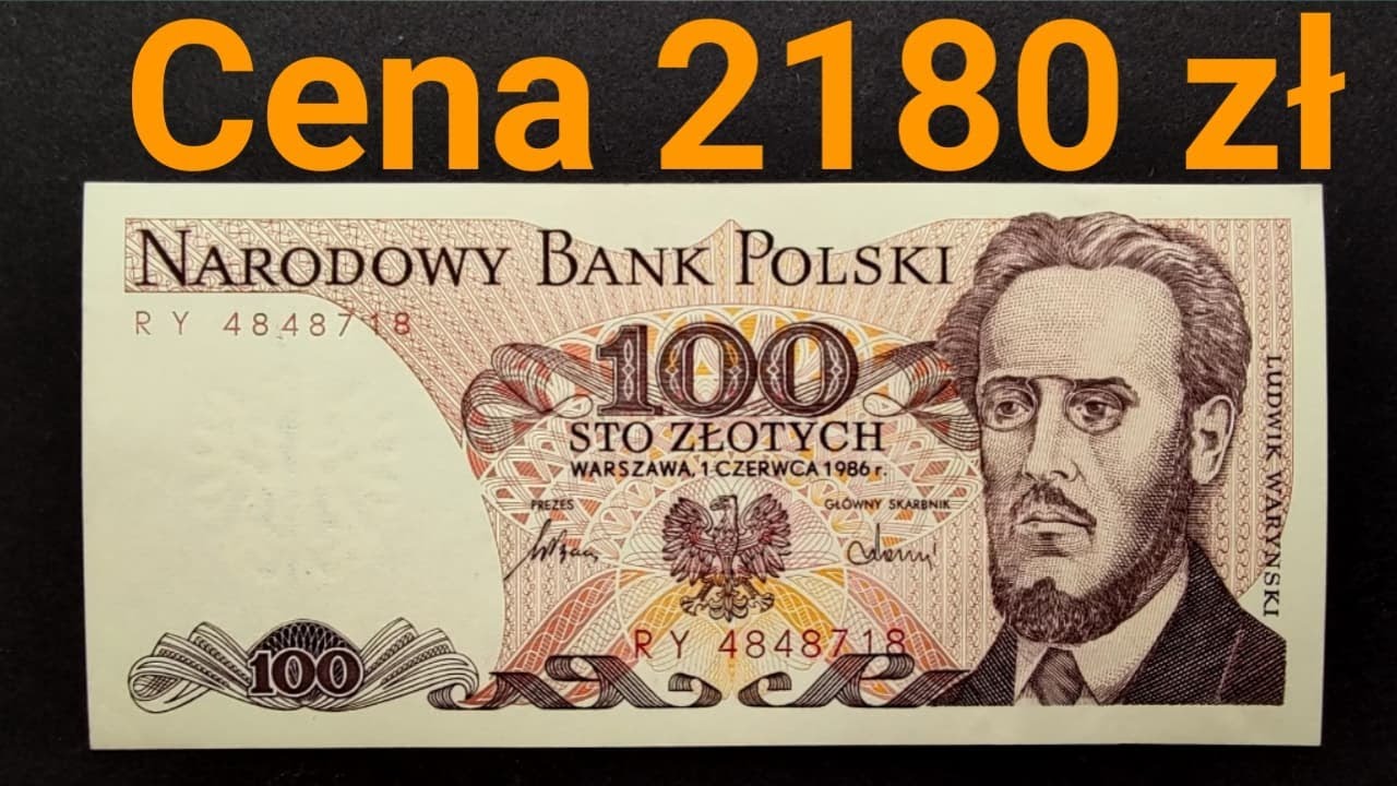 100 zł w cenie 2180 na licytacji, grading PMG 70 Ludwik Waryński Banknoty PRL-u