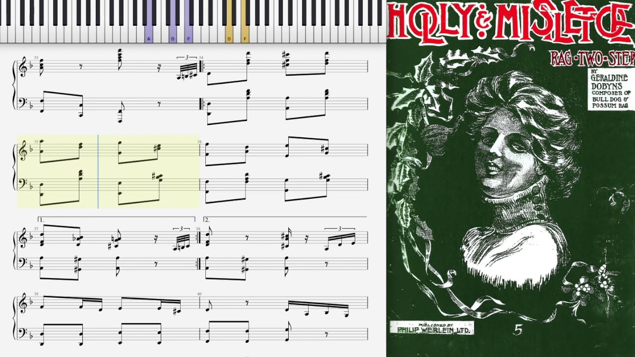 Holly and Mistletoe Rag by Geraldine Dobyns (1909, Ragtime piano)