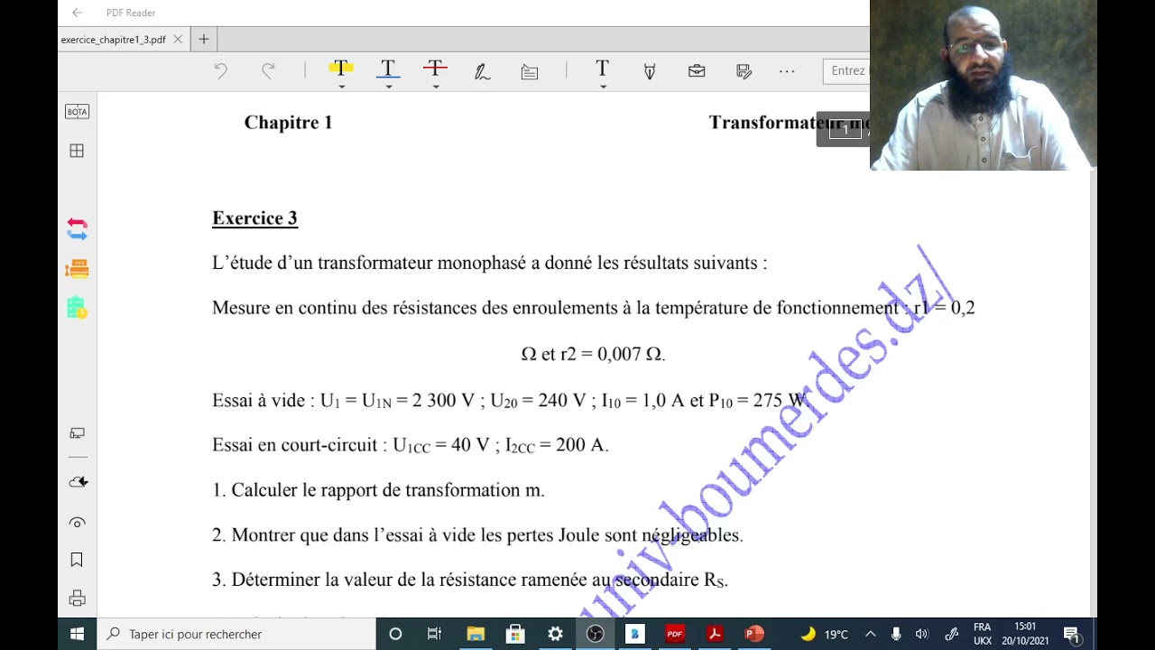 Exercice 3 Transformateur Monophasé