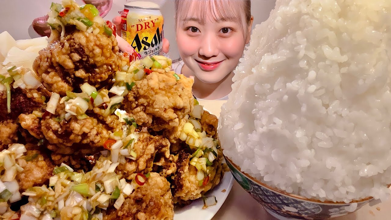 ASMR Жареная курица с кисло-сладким соусом【русские субтитры】【Mukbang/ Eating Sounds】