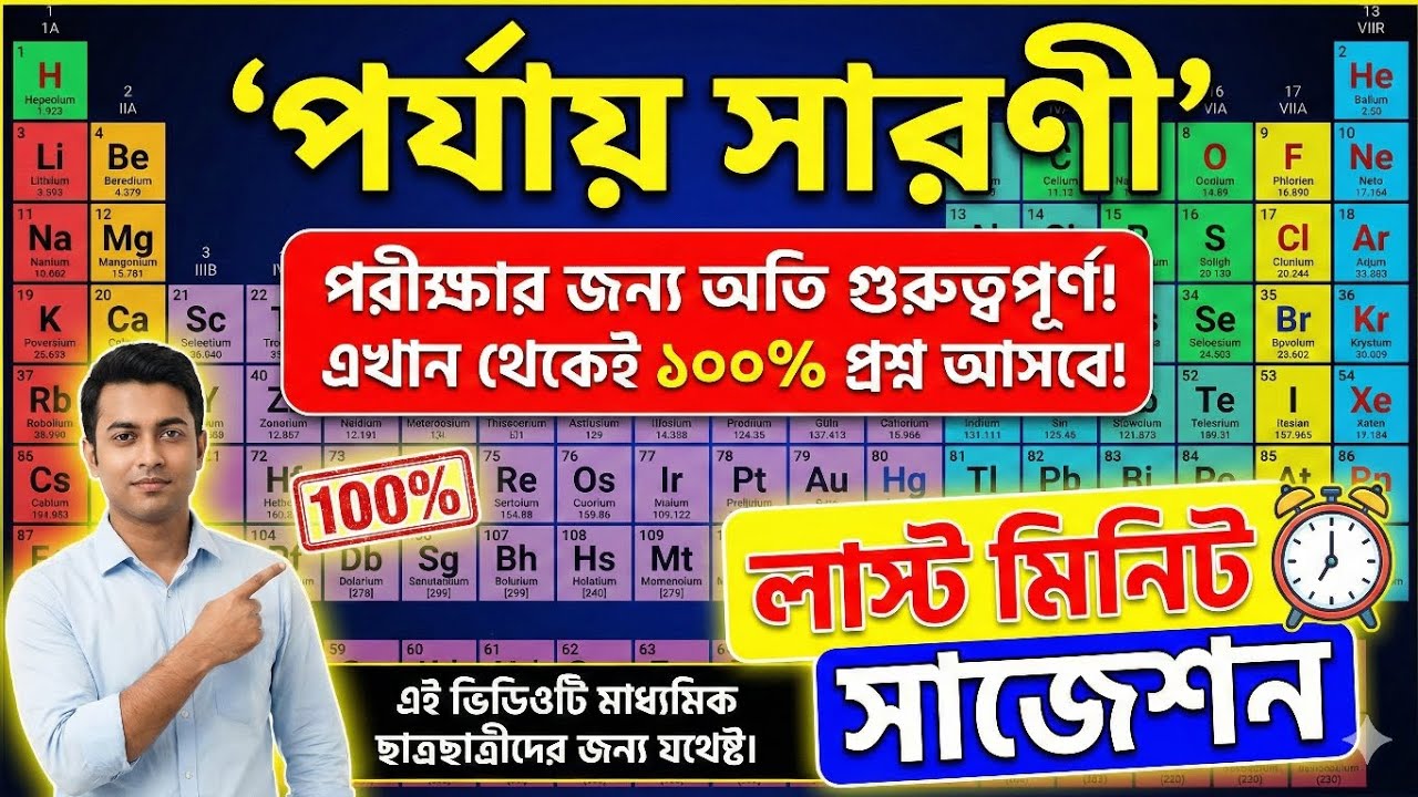 মাধ্যমিক সাজেশন ভৌত বিজ্ঞান | পর্যায় সারণী অধ্যায়ের গুরুত্বপূর্ণ প্রশ্ন ও উত্তর। মাধ্যমিক ২০২৬ 
