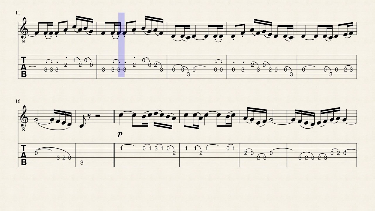 Partitura y Tablatura de Bolero de Ravel - Guitarra