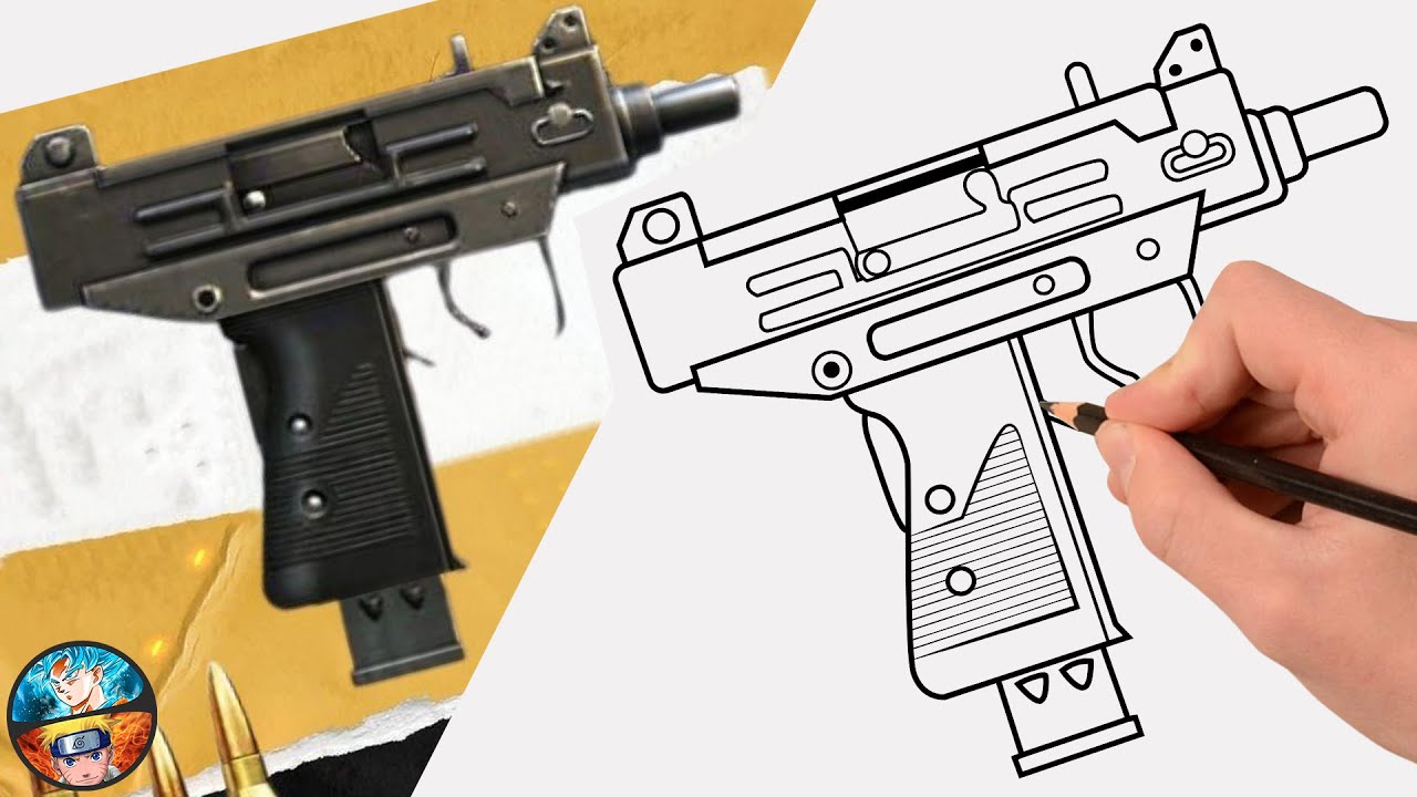COMO DIBUJAR LA NUEVA ARMA UZI METRALLADORA DE FREE FIRE dibujos ff