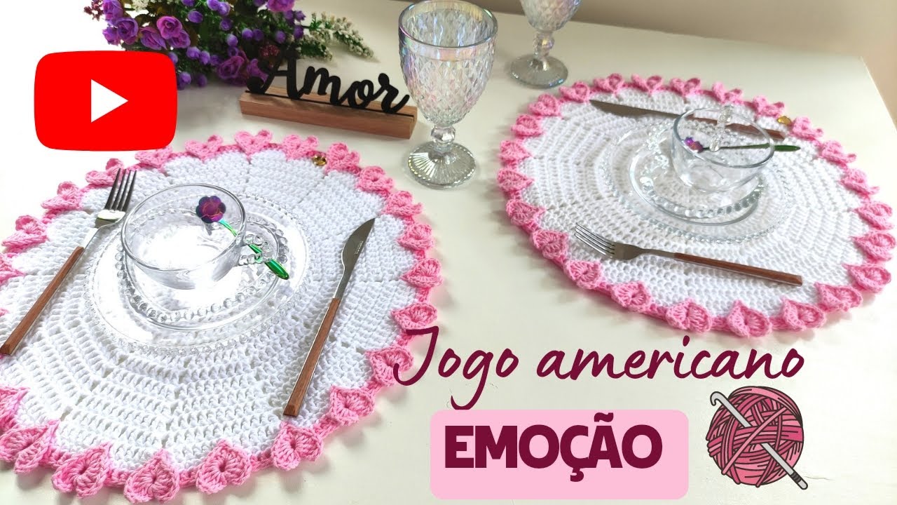 Jogo americano em crochê com bico de coração 