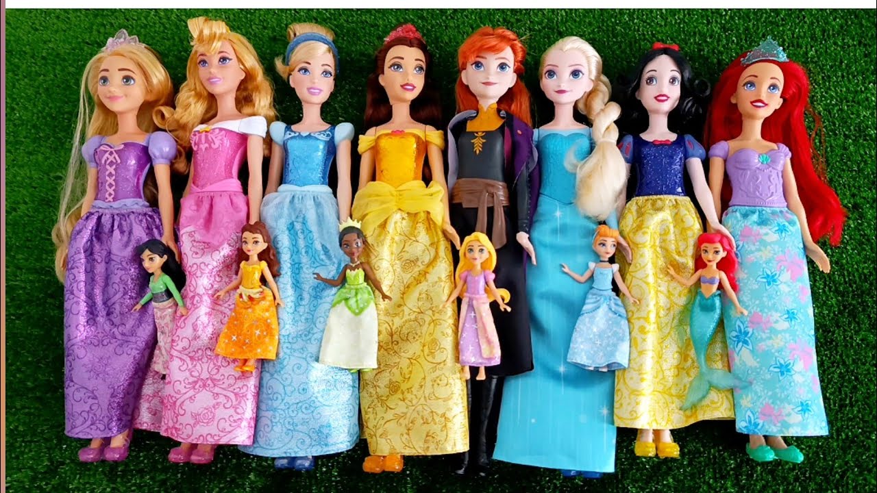 ASMR Most Popular Disney Princess Mattel Dolls   lots of colorful rainbow Dresses   unpacking toys 
