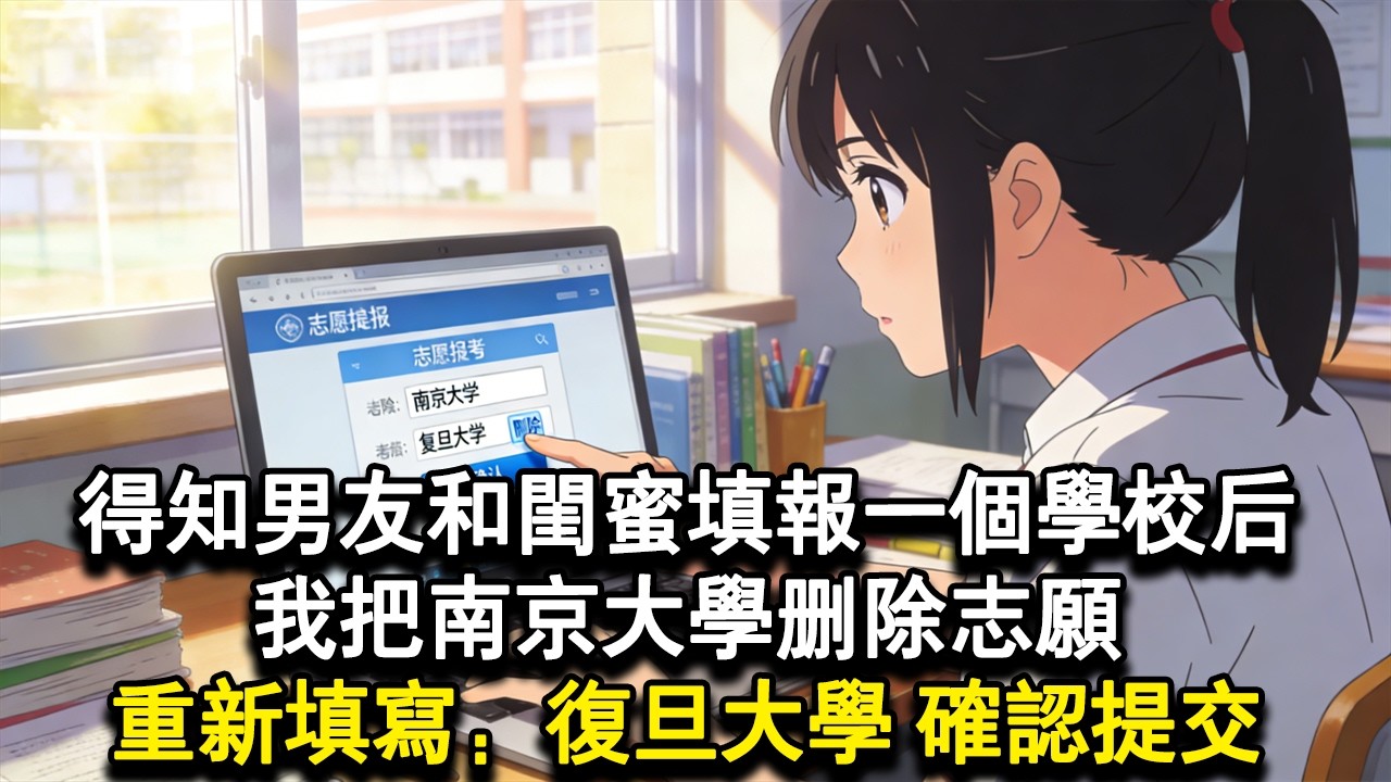【獨家心動】高考後填報志願，竹馬和閨蜜填報了同一學校，併發了截圖，底下有人問他不是和我約好，竹馬回復「某人不會把隨口的話當承諾吧？」我突然笑了。把南京大學志願刪掉，重新輸入—「復#小說 #言情 #戀愛
