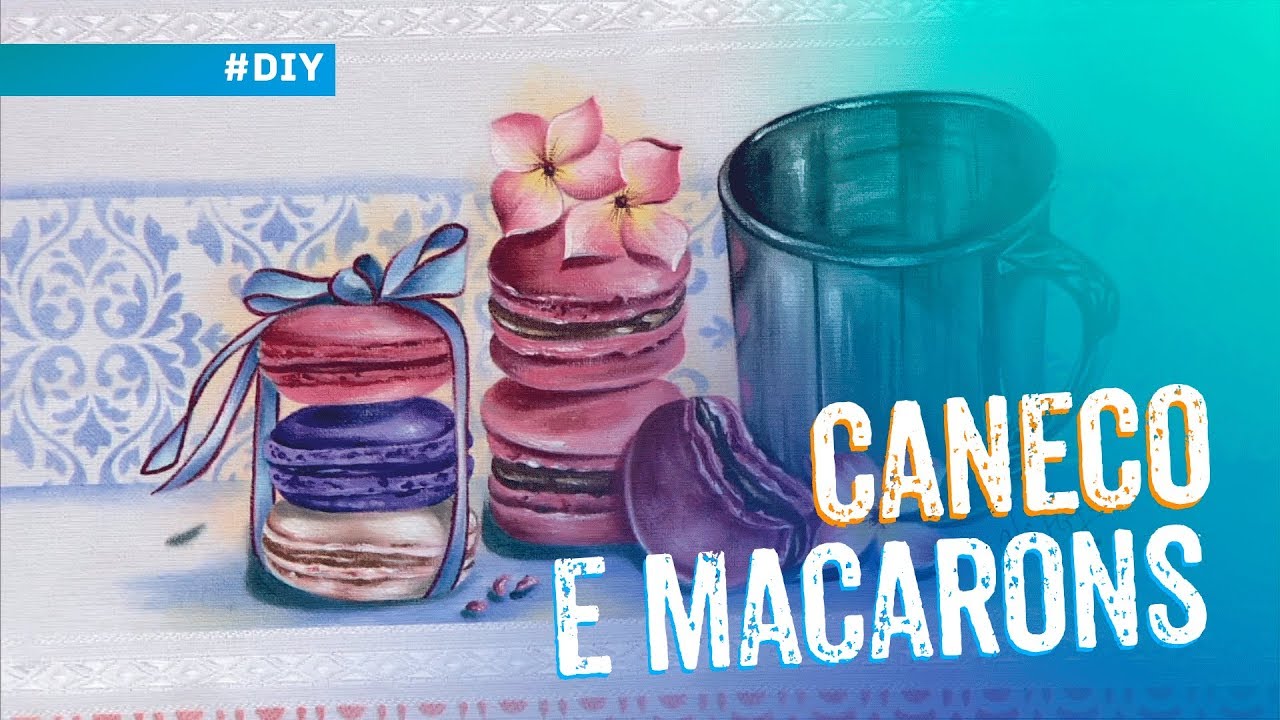 Pintura de caneco de inox e macarons por Verônica Silva