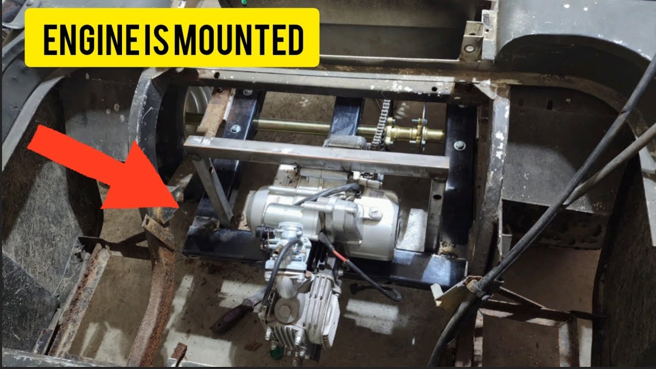 125cc electric to gas  golf cart build part 3   (engine in chain on )