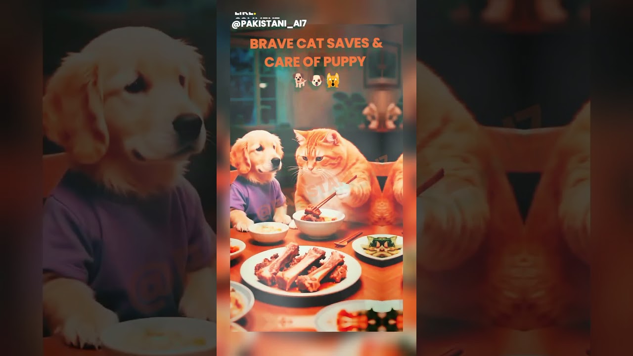 cat 😸saved a puppy's life in a shocking twist ! #cat #rescue #puppy #shorts