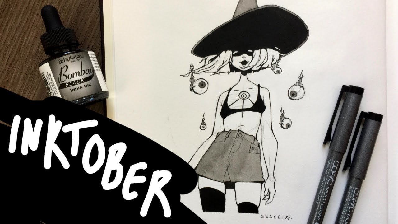 Inktober 👁️ Eyeball Witch 👁️ Tips for Becoming Friends with a New Art Medium