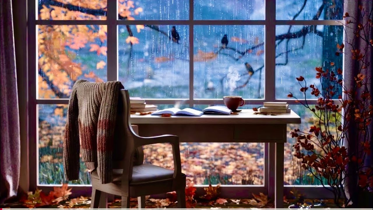 Best Autumn Rain Sound Ambience for Study, Relaxation & Deep Sleep | Cozy Window Rain View 