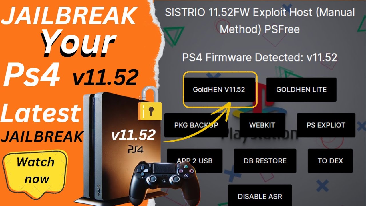 Jailbreak ps4 V11.52 new Sistrio GoldHen 2024