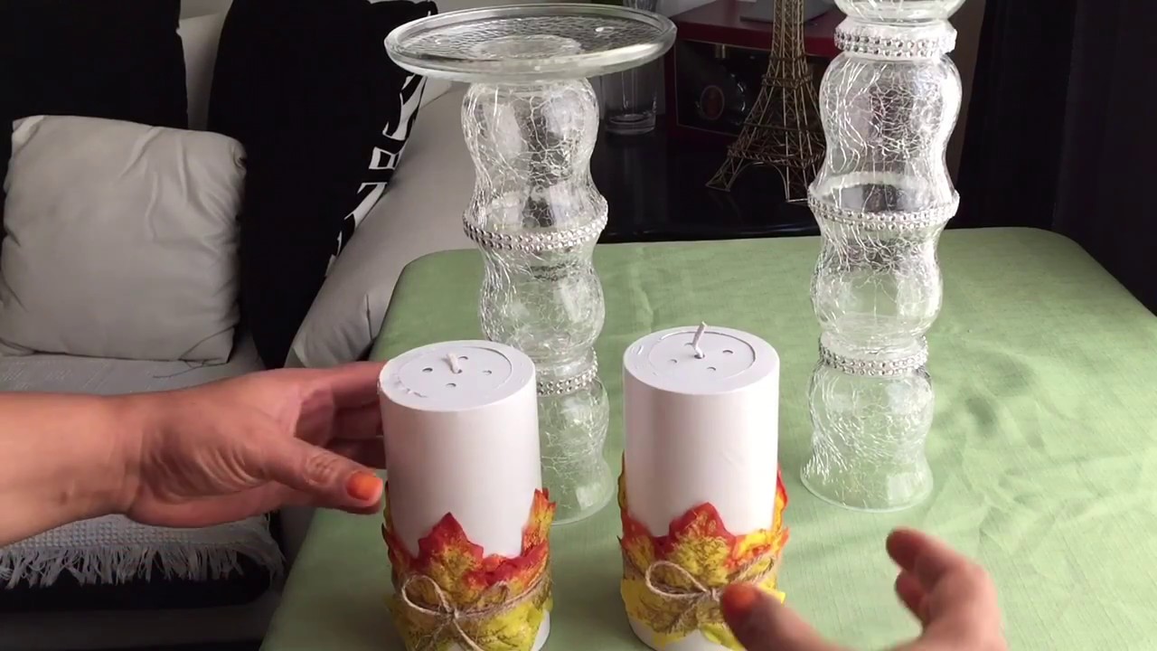 Dollar tree DIY🌲 candelabros y velas para 🍂otoño🍁como aser los