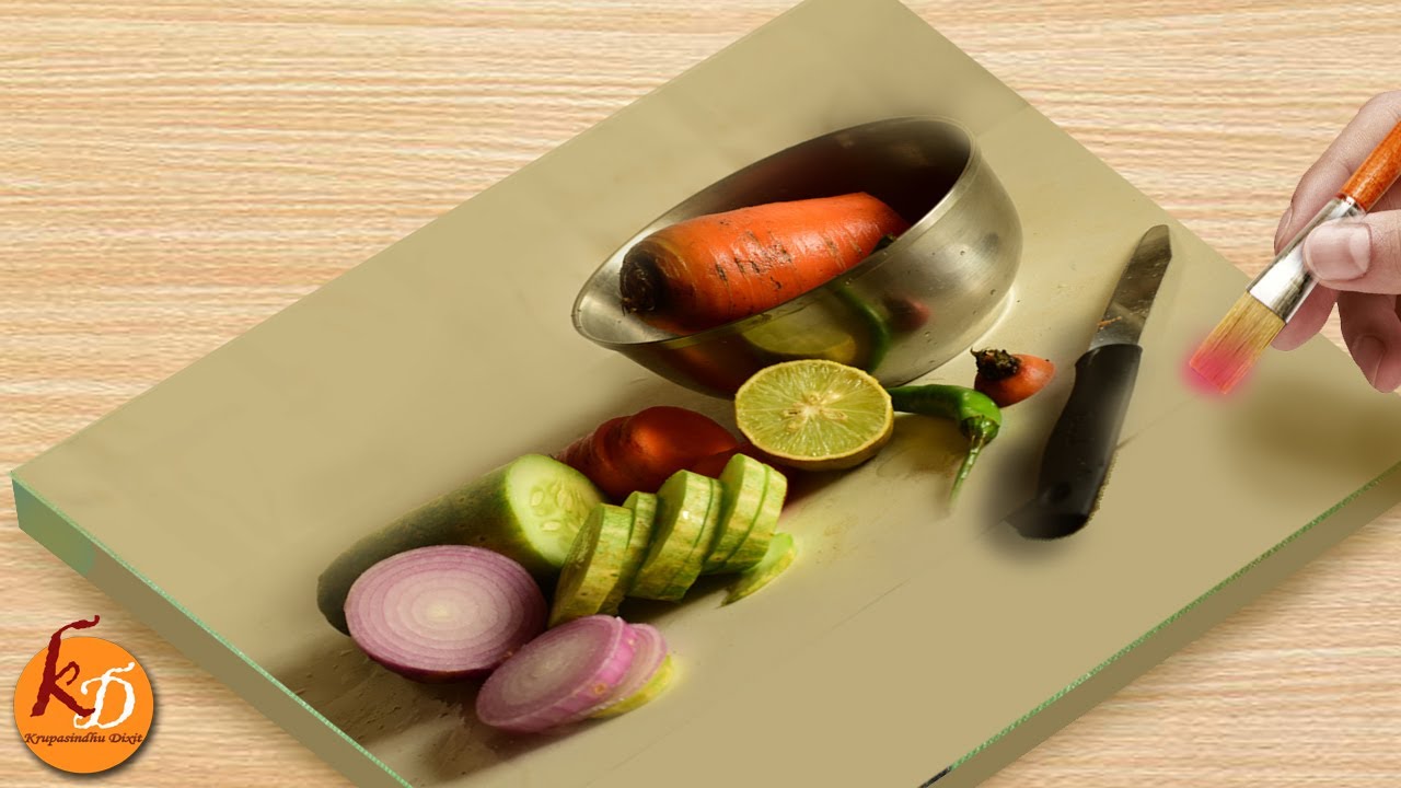 Still Life Study Acrylic Painting for Beginners, Bowl, Cucumber, Onion, Chili, Knife | Episode #138