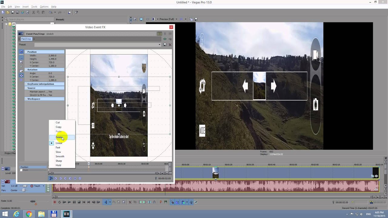 Как растянуть видео в Sony Vegas (из портретного режима в альбомный)
