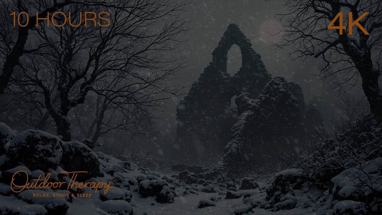 The Frozen Abbey | Meditative Blizzard Ambience with Howling Wind & Blowing Snow [4K] 10 Hours