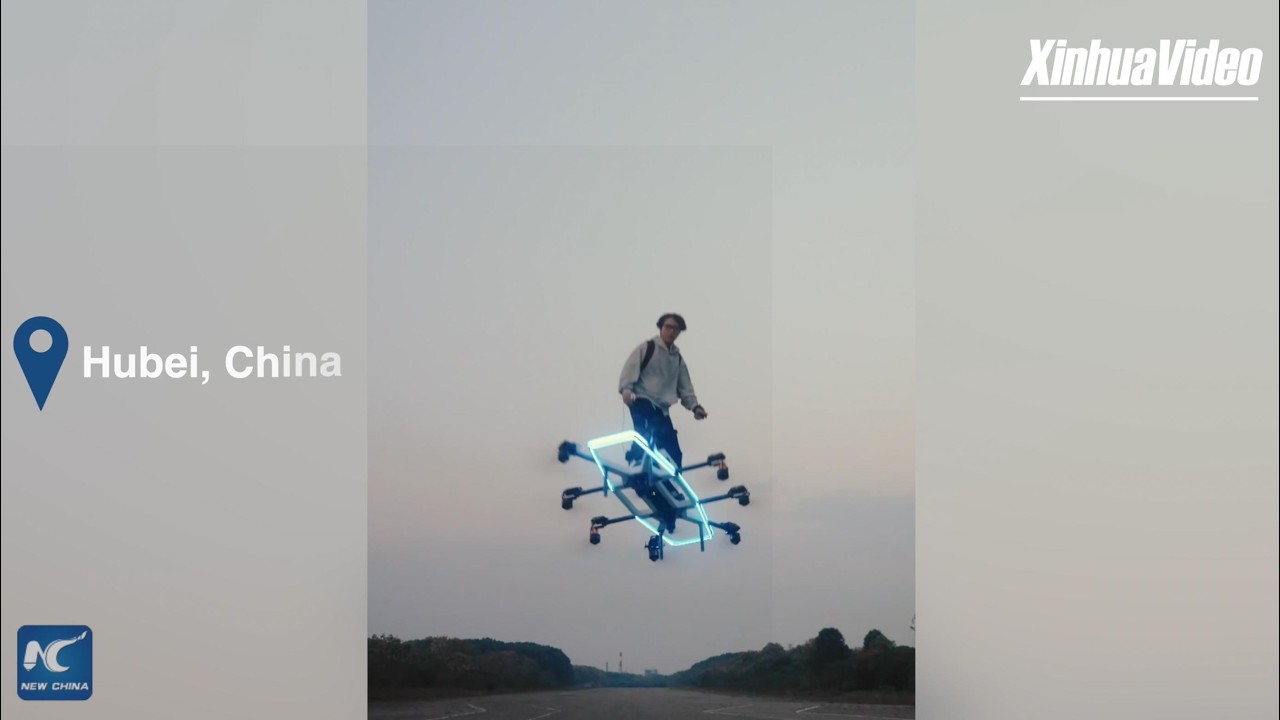 Chinese young inventor test-flies his homemade flying hoverboard