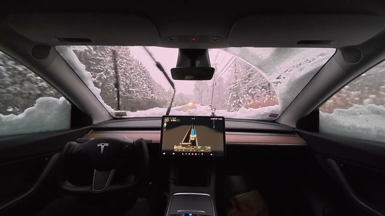 Tesla FSD Drives Me Home in a Heavy Winter Snowstorm