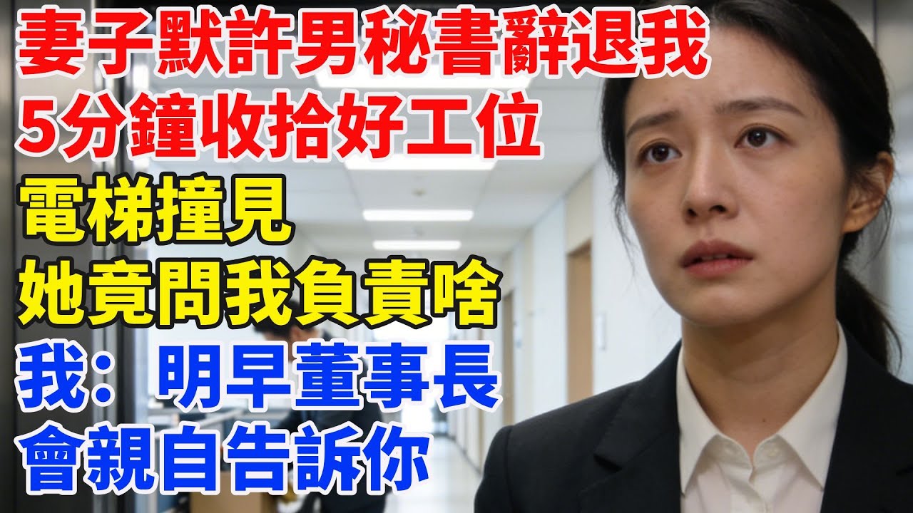 妻子默許男祕書辭退我，5分鐘收拾好工位離開，電梯撞見，她竟問我負責啥？我：“明早董事長會親自告訴你，我負責什麼！#故事頻道#故事分享#情感#台灣#情感故事#幸福人生