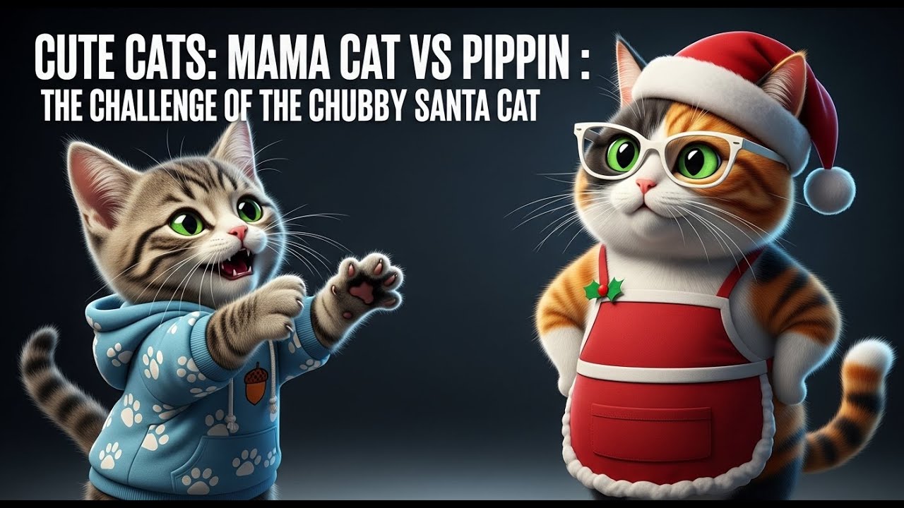 Cute Cats: Mama Cat vs Pippin : The Challenge of the Chubby Santa Cat