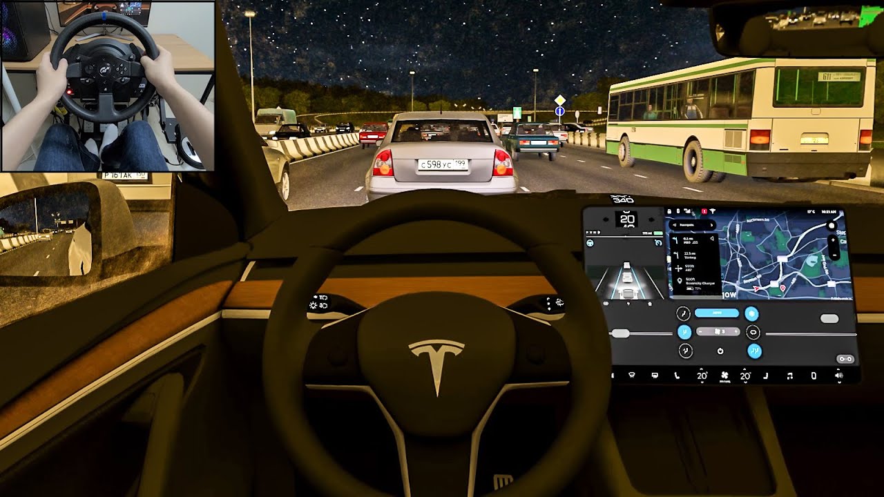 City Car Driving - Tesla Model Y | Traffic jam night drive [Steering wheel gameplay]